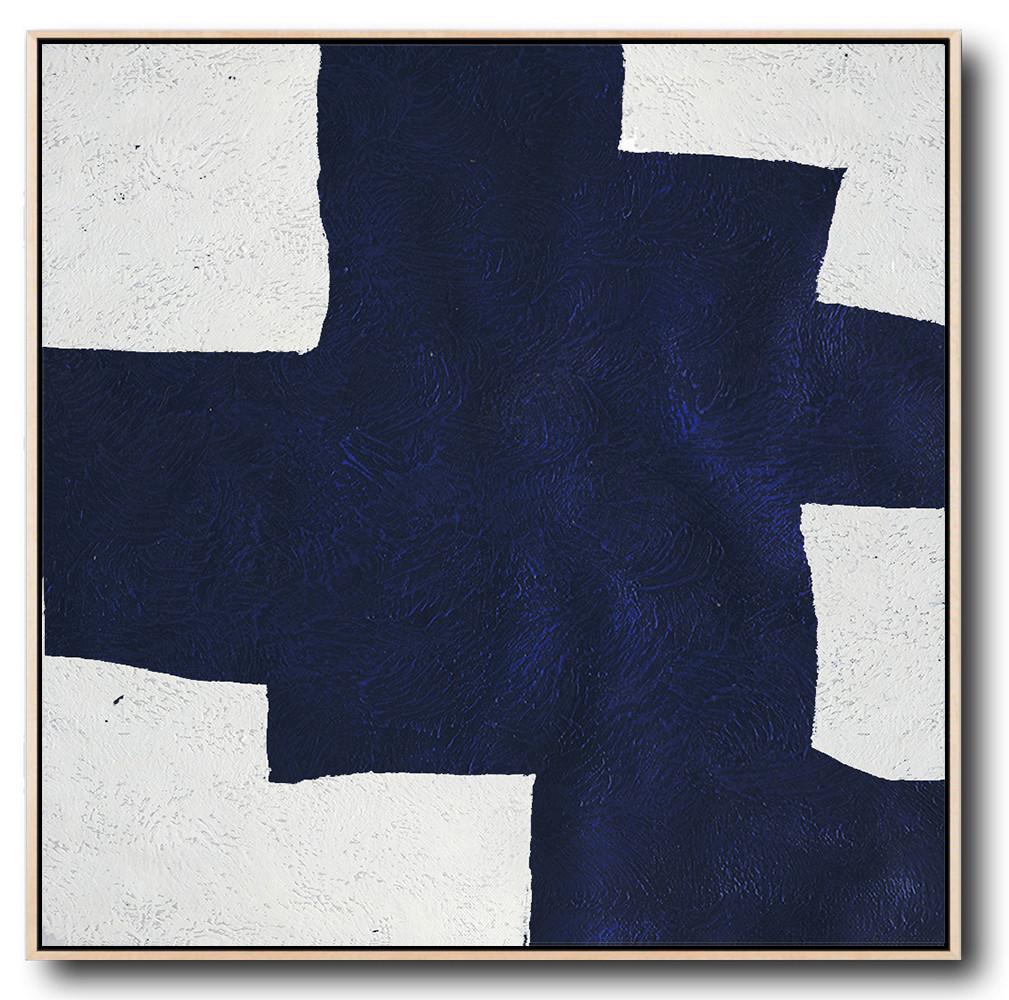 Buy Large Canvas Art Online - Hand Painted Navy Minimalist Painting On Canvas - Artist Gallery Large